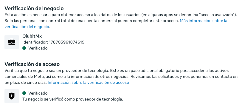 Meta Business: QiubitMx verificado como negocio y como proveedor de tecnología